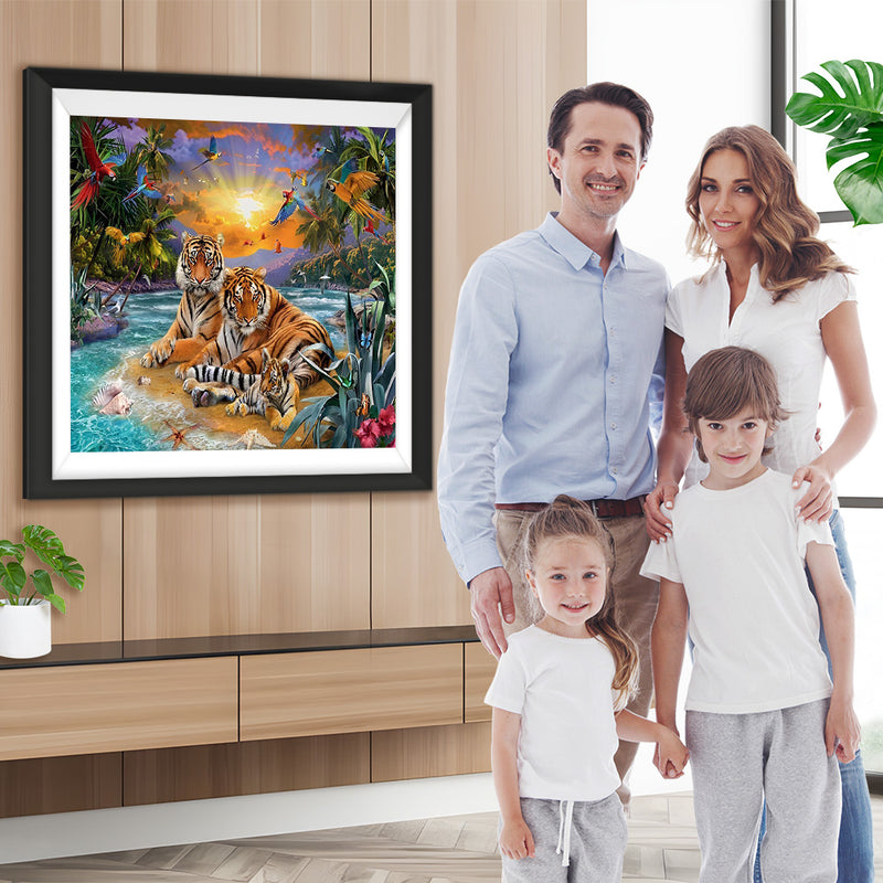 Famille de Trois Tigres Broderie Diamant