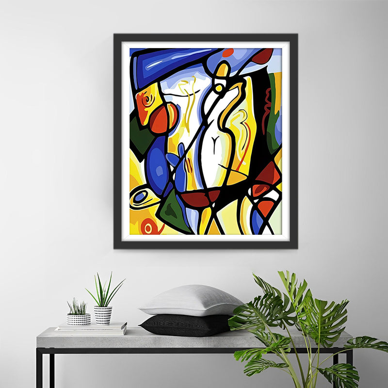 Femme Abstraite Jouant au Golf dans le Style Picasso Broderie Diamant