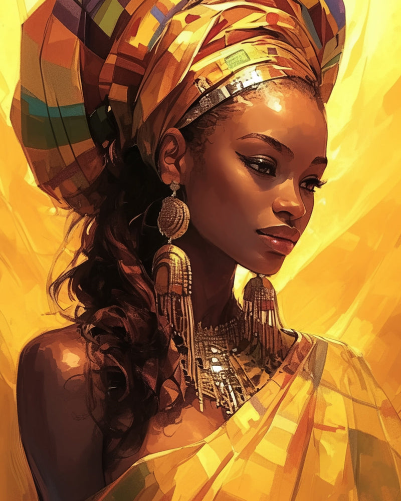 Femme Africaine Portant des Bijoux Dorés Broderie Diamant
