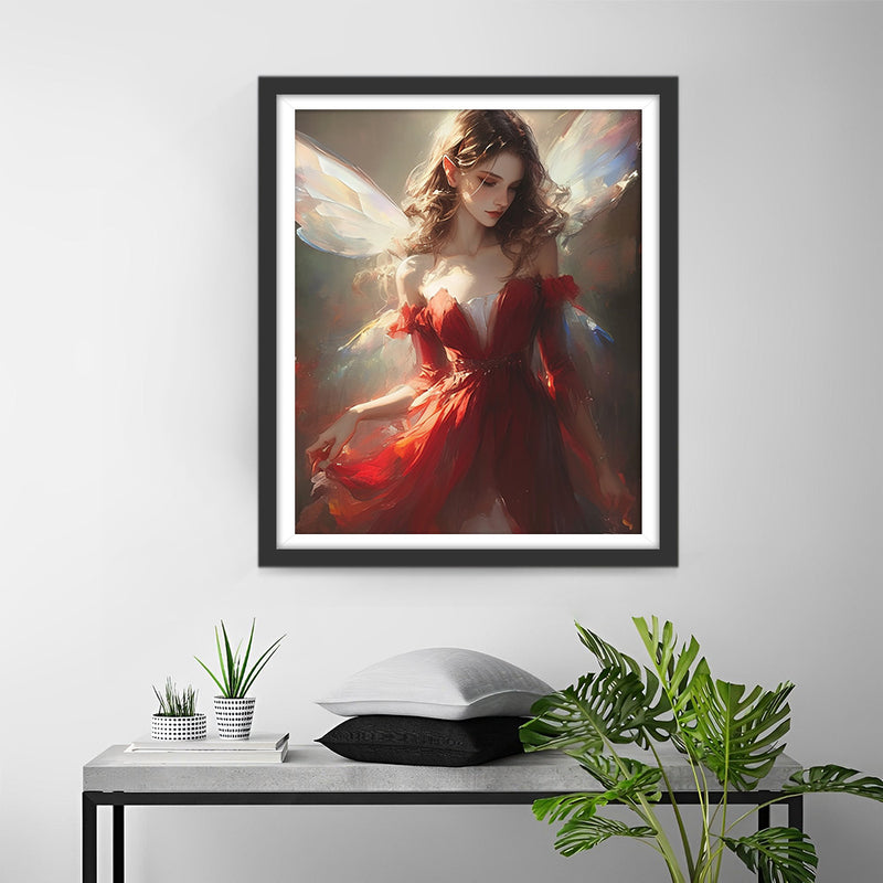 Femme Ange en Robe Rouge Broderie Diamant