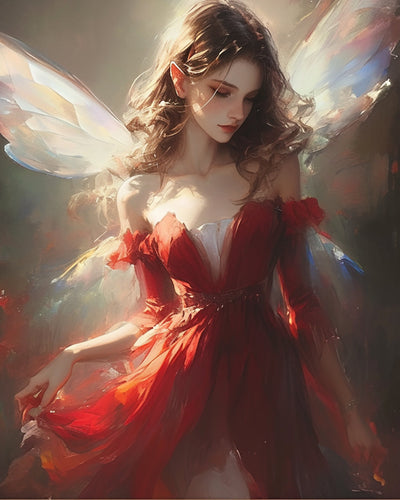 Femme Ange en Robe Rouge Broderie Diamant