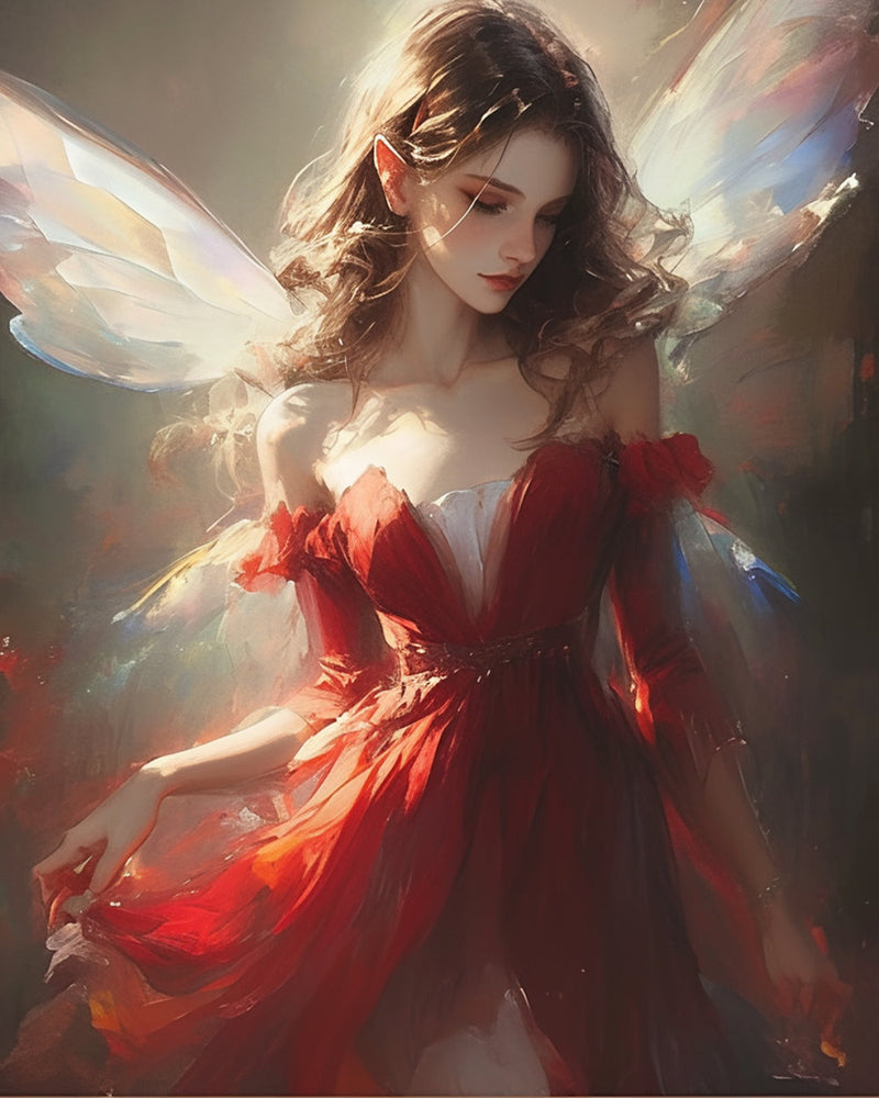 Femme Ange en Robe Rouge Broderie Diamant