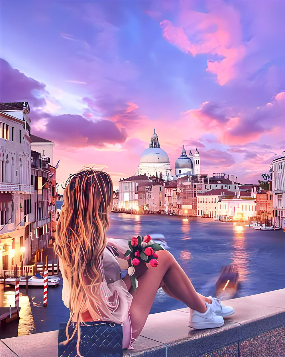 Femme Assise sur le Pont Broderie Diamant