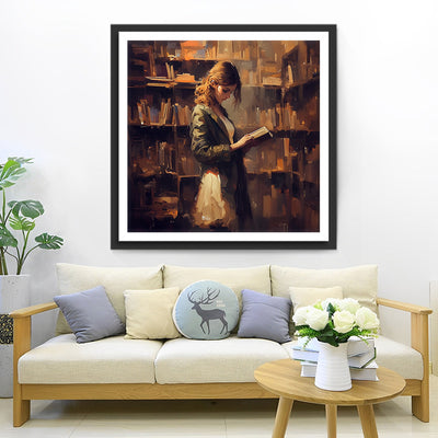 Femme dans la Bibliothèque Broderie Diamant