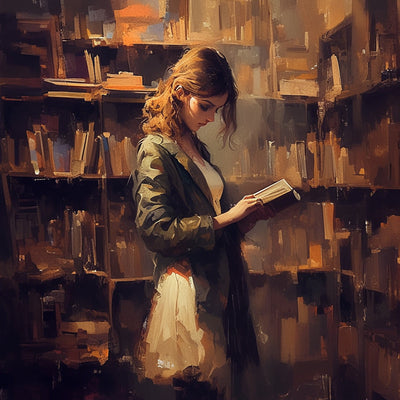 Femme dans la Bibliothèque Broderie Diamant