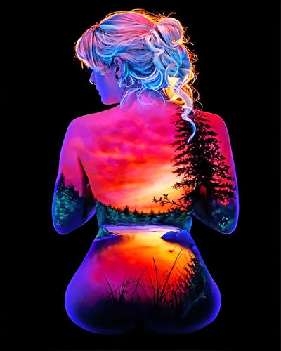 Femme de la Forêt au Coucher du Soleil Broderie Diamant