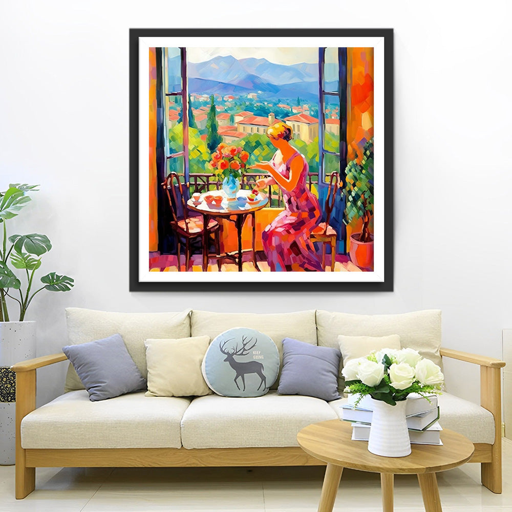 Femme en Vacances dans les Montagnes Broderie Diamant