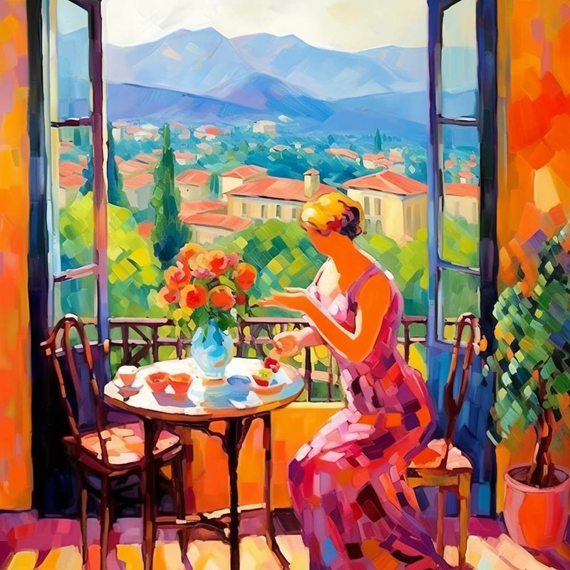 Femme en Vacances dans les Montagnes Broderie Diamant