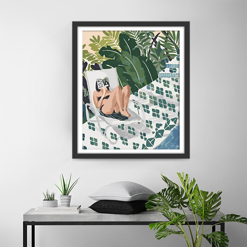 Femme en Vacances Tropicales Broderie Diamant