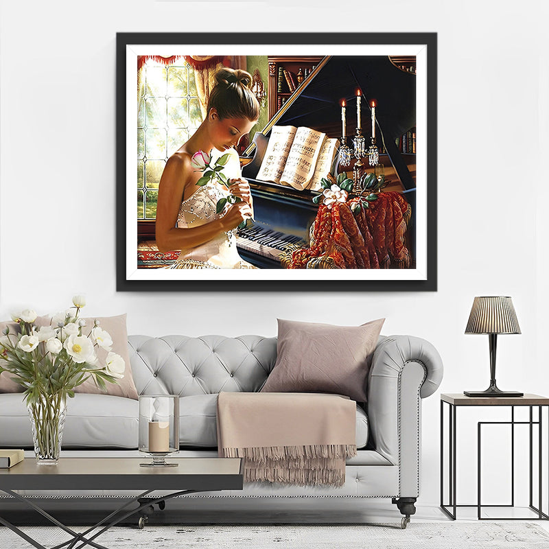 Femme et Piano Broderie Diamant