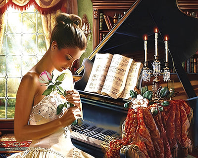 Femme et Piano Broderie Diamant