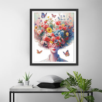 Femme, Fleurs et Papillons Broderie Diamant
