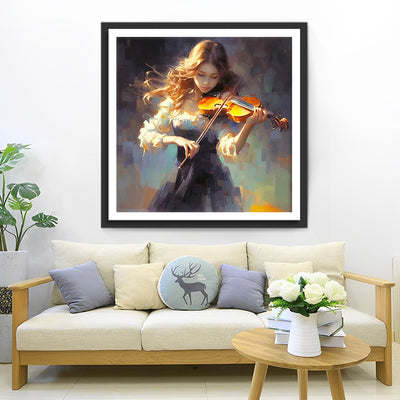 Femme Jouant du Violon Broderie Diamant