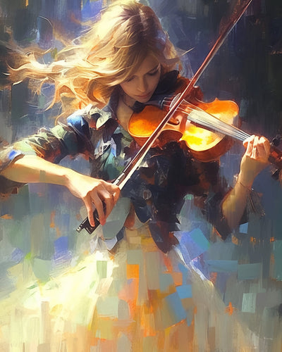 Femme Jouant du Violon Broderie Diamant