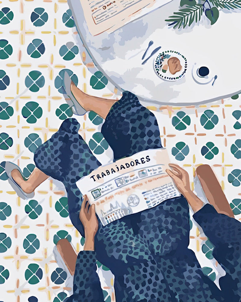 Femme Lisant le Journal Broderie Diamant