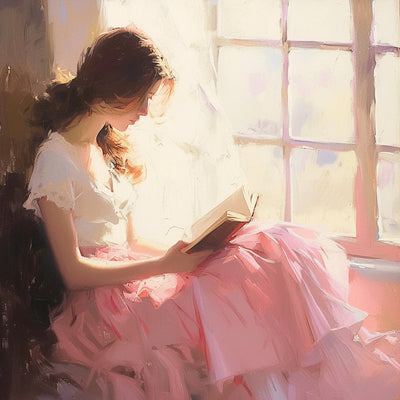 Femme Lisant un Livre à la Fenêtre Broderie Diamant