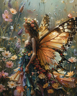 Femme Papillon dans les Fleurs Broderie Diamant