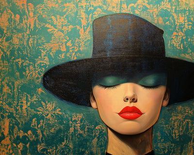 Femme Portant un Chapeau Noir et du Fard à Paupières Vert Broderie Diamant