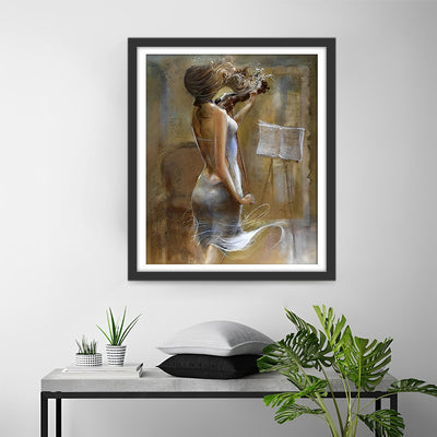 Femme Pratiquant le Violon Broderie Diamant