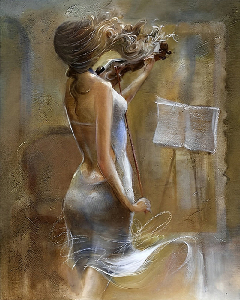 Femme Pratiquant le Violon Broderie Diamant