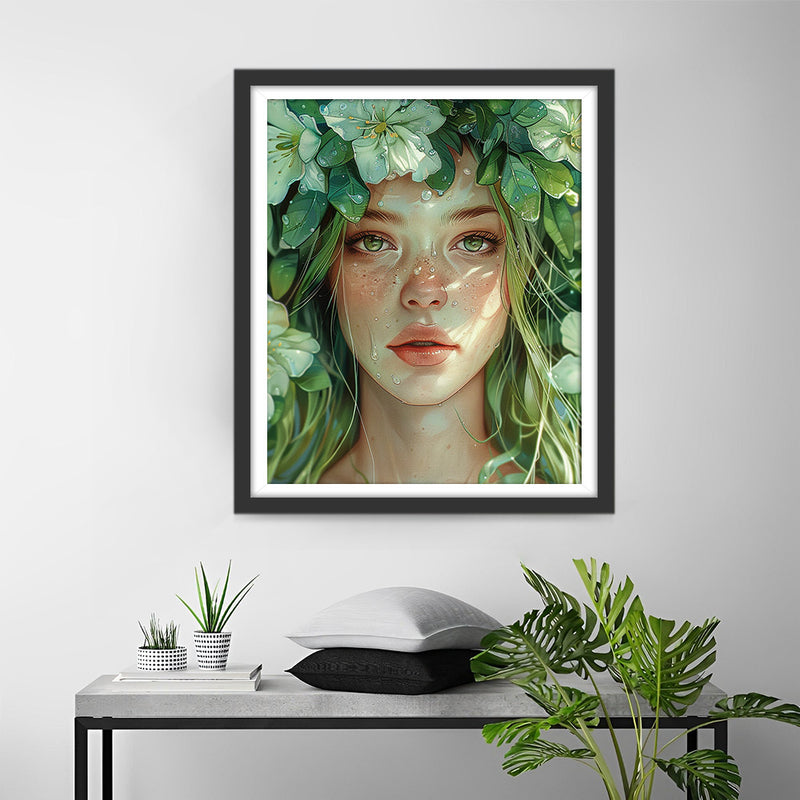 Femmes aux Yeux Verts et Fleurs Vertes Broderie Diamant