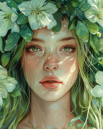 Femmes aux Yeux Verts et Fleurs Vertes Broderie Diamant