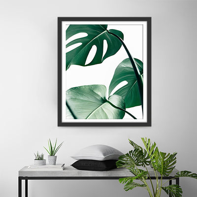 Feuilles de Monstera Vertes Broderie Diamant