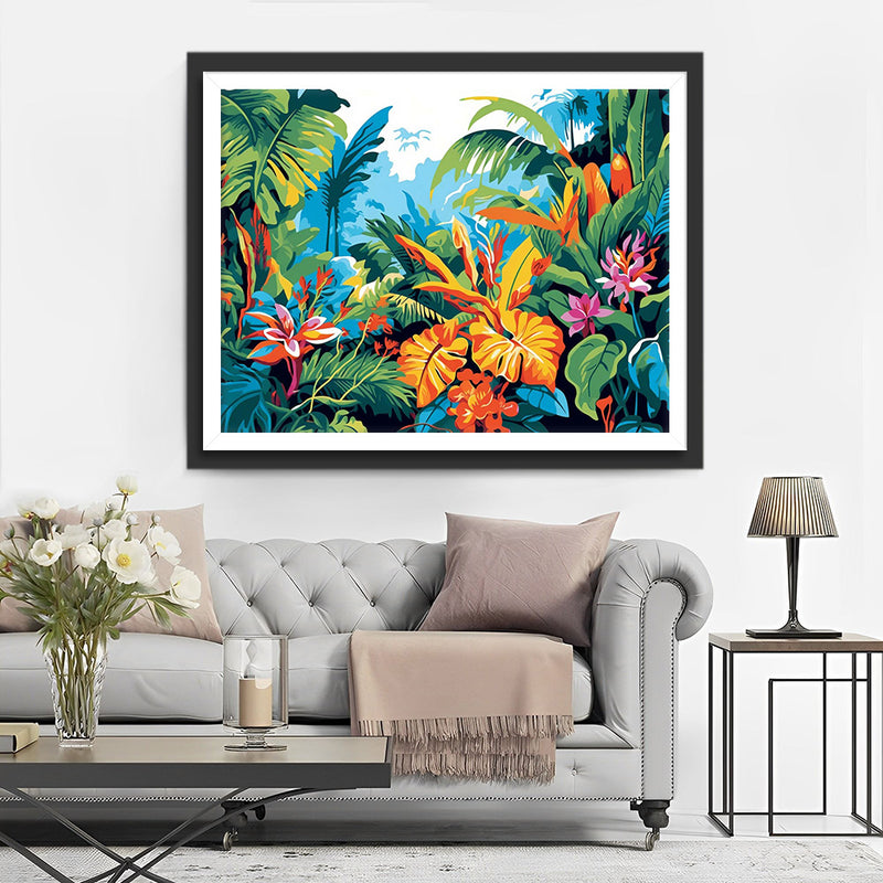 Feuilles Tropicales Vertes Broderie Diamant