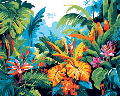 Feuilles Tropicales Vertes Broderie Diamant