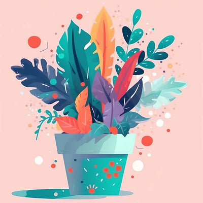 Feuilles Vertes dans un Pot Broderie Diamant