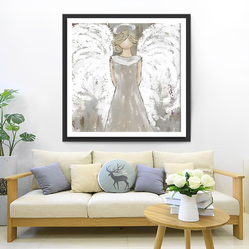 Fille Ange aux Ailes Blanches Broderie Diamant