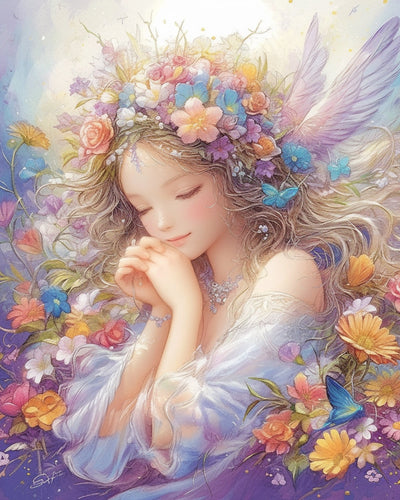 Fille Ange et Fleurs Broderie Diamant