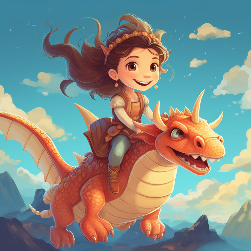 Fille Chevauchant un Dinosaure Broderie Diamant