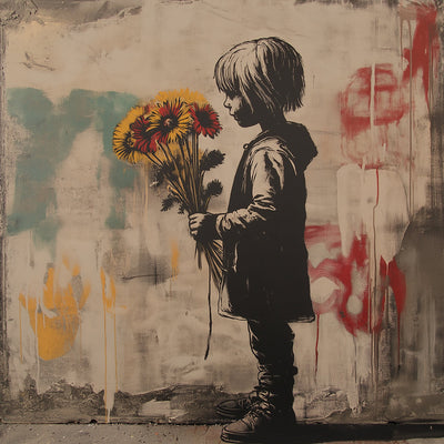 Fille en Graffiti et Chrysanthème Jaune Broderie Diamant