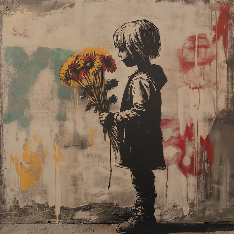 Fille en Graffiti et Chrysanthème Jaune Broderie Diamant