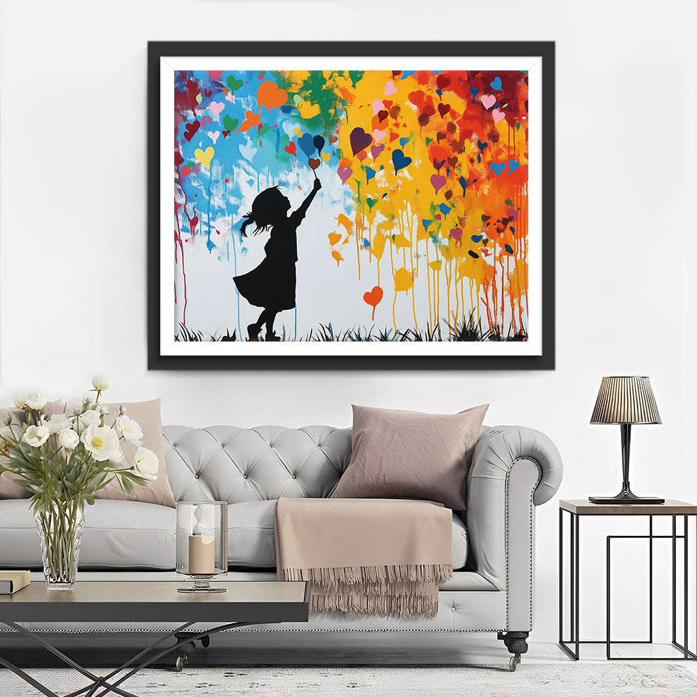 Fille Graffiti et Cœurs Colorés Broderie Diamant