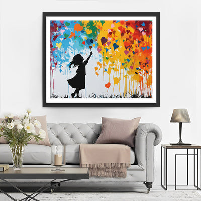 Fille Graffiti et Cœurs Colorés Broderie Diamant
