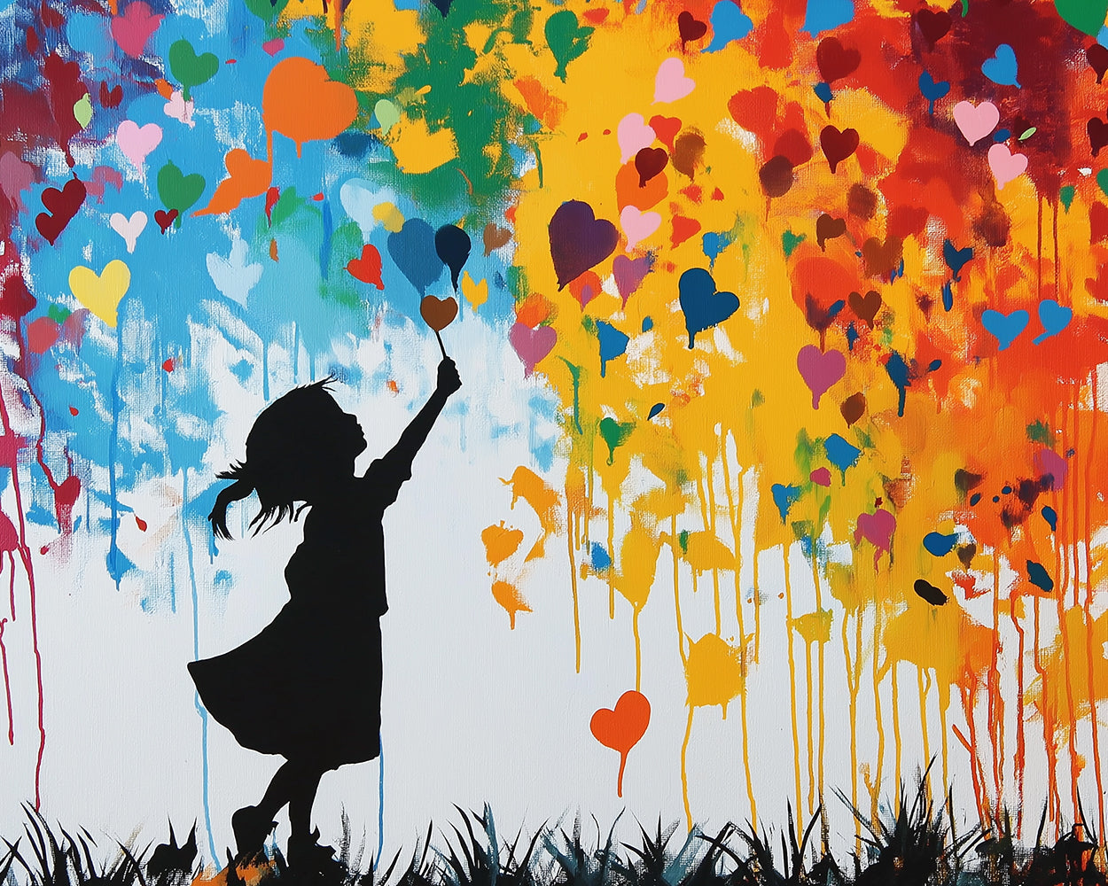 Fille Graffiti et Cœurs Colorés Broderie Diamant