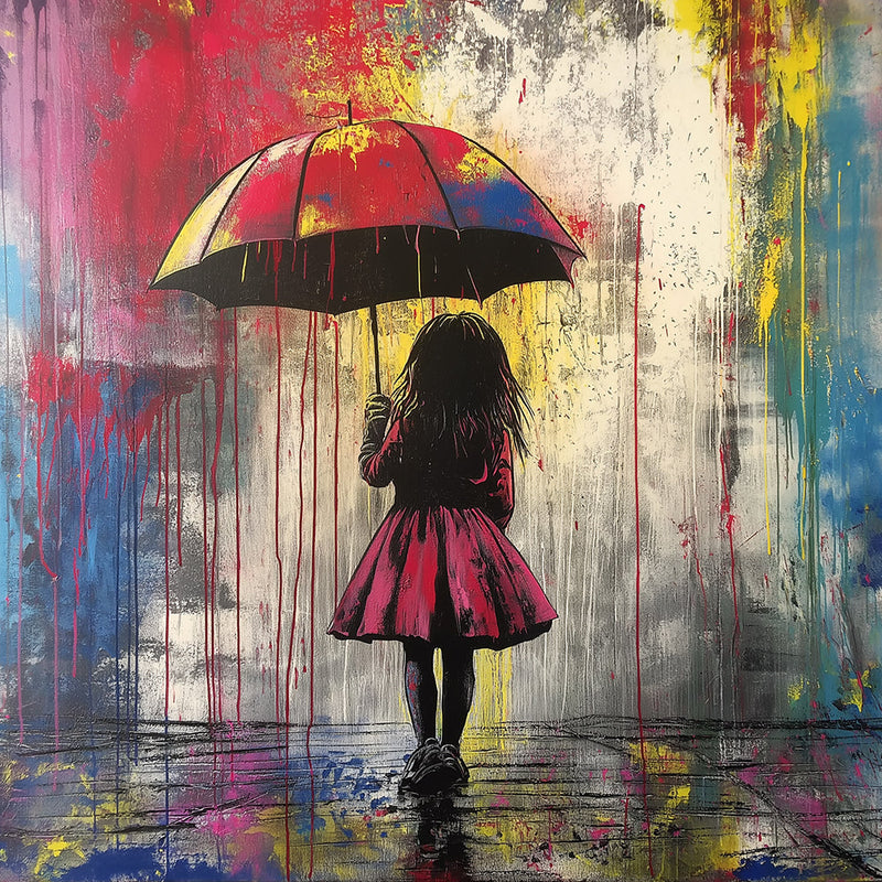 Fille Tenant un Parapluie en Graffiti Broderie Diamant