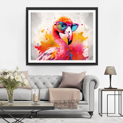 Flamant Rose avec des Lunettes Broderie Diamant