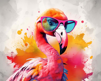 Flamant Rose avec des Lunettes Broderie Diamant