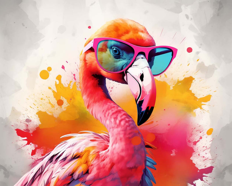 Flamant Rose avec des Lunettes Broderie Diamant