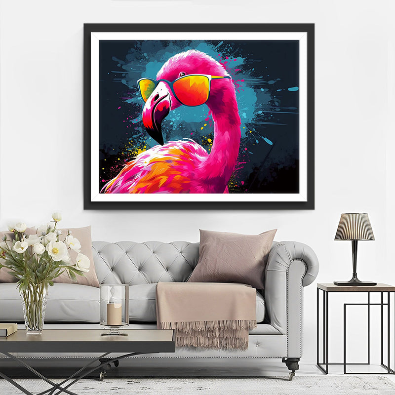 Flamant Rose Rouge avec des Lunettes Broderie Diamant