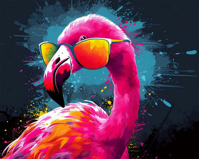 Flamant Rose Rouge avec des Lunettes Broderie Diamant