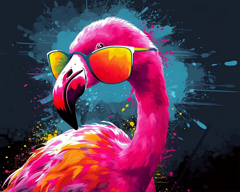 Flamant Rose Rouge avec des Lunettes Broderie Diamant
