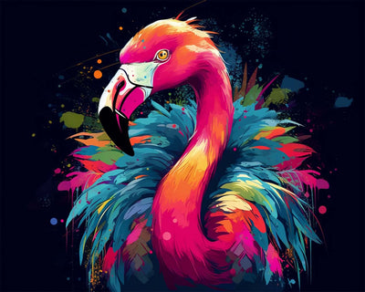 Flamant Rose Rouge avec des Plumes Colorées Broderie Diamant