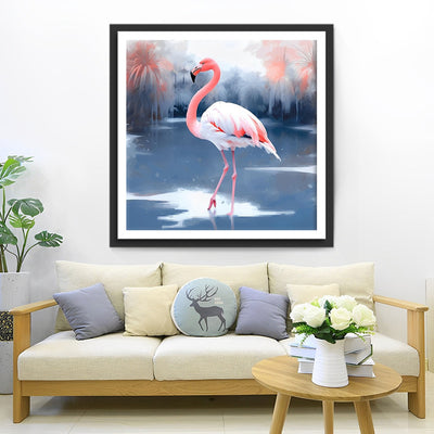 Flamant Rose sur le Lac en Hiver Broderie Diamant