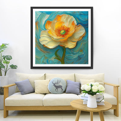 Fleur avec Étamines Oranges Broderie Diamant