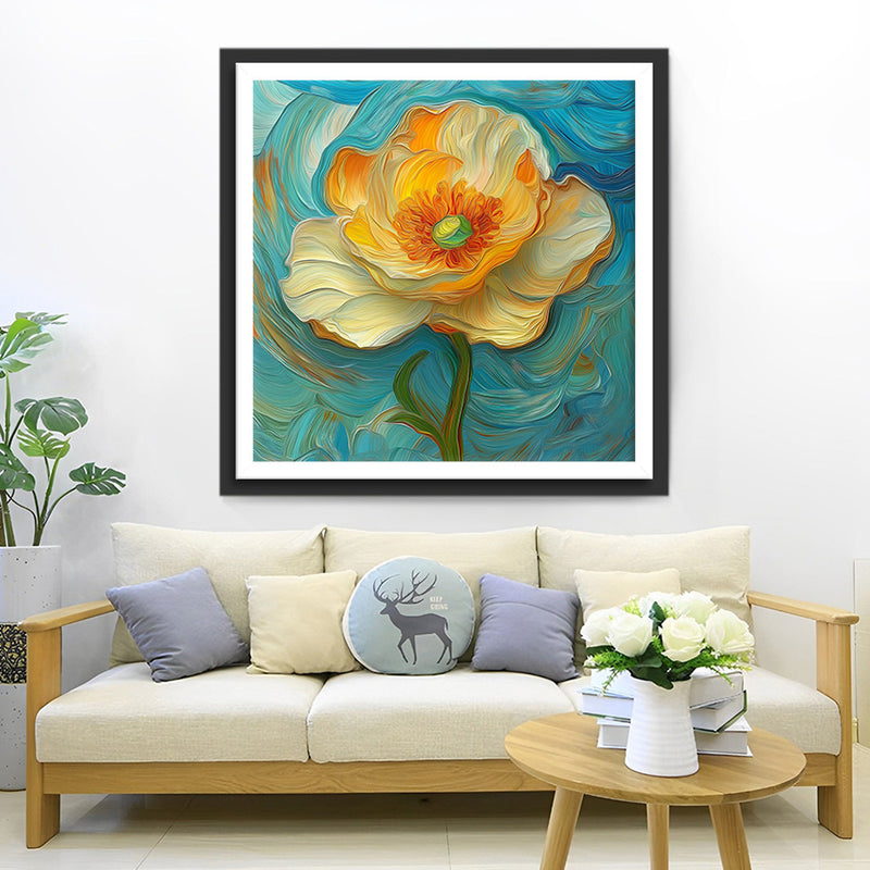 Fleur avec Étamines Oranges Broderie Diamant