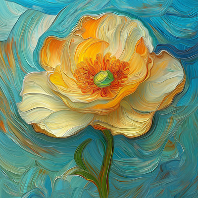 Fleur avec Étamines Oranges Broderie Diamant